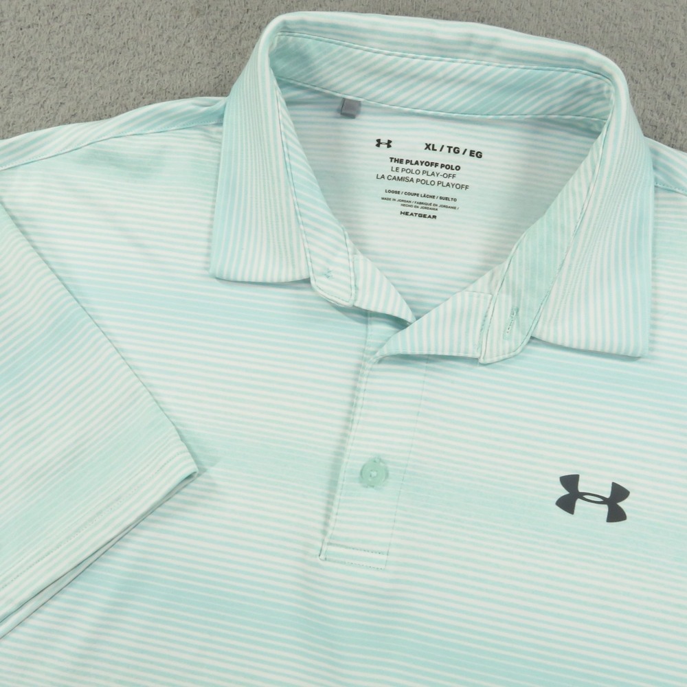 Under Armour Mens XL The Playoff Polo Shirt Mint Green Striped Golf Loose Fit
